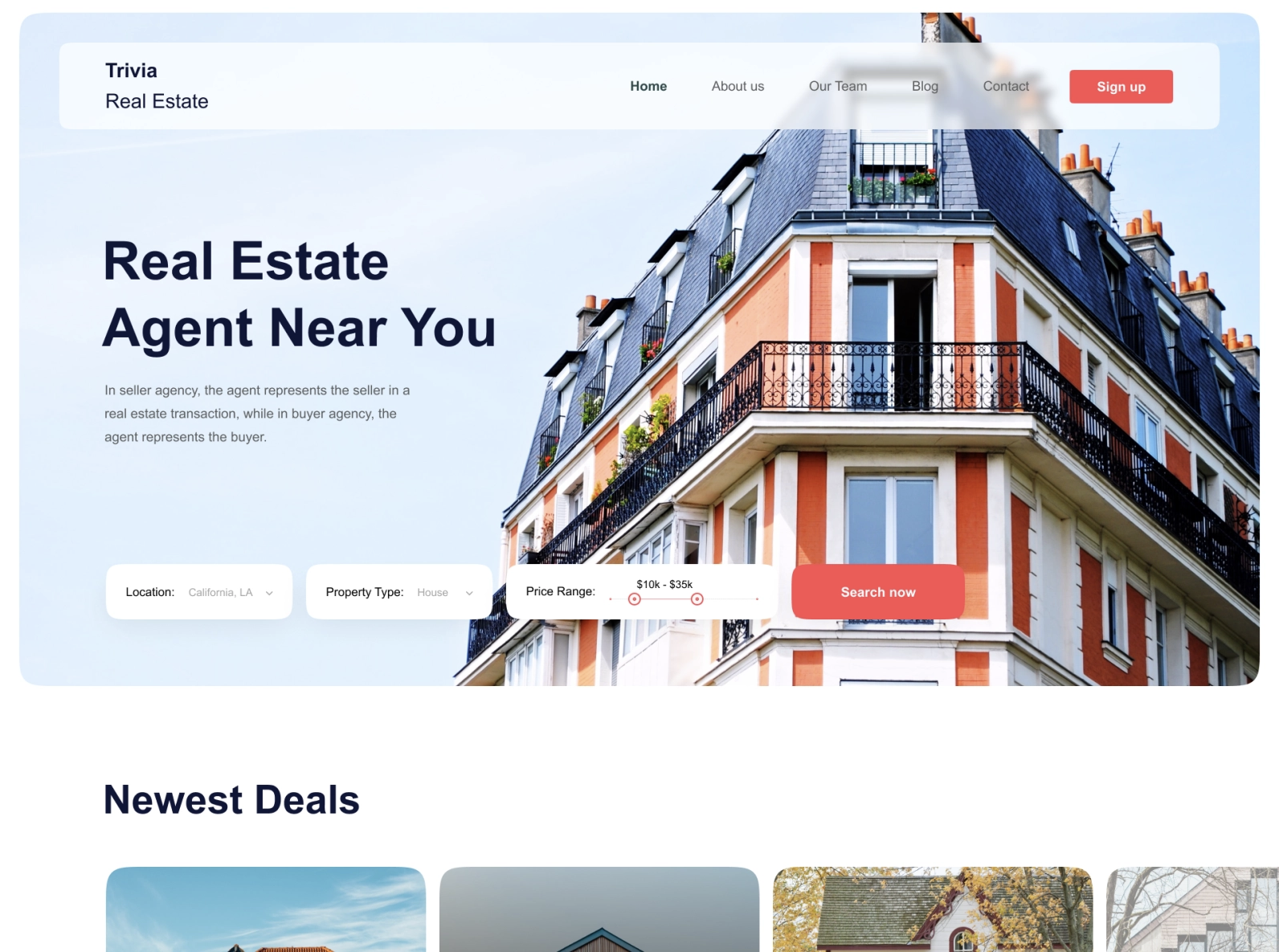 Clean and simple home page — navigation, quick search and featured offers