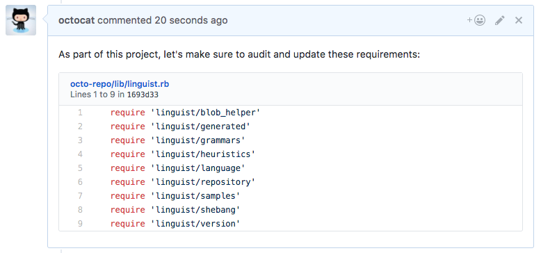 Github creates a widget with highlighted code snippet