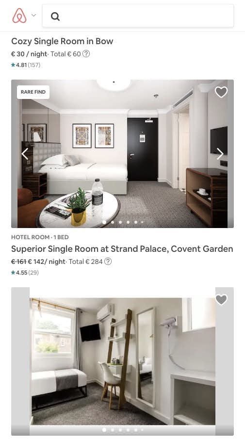 Airbnb allows one to observe all photos of a property right from the search results page